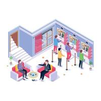 Persons with cash machines, isometric illustration of cash withdrawal vector