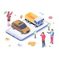 App of a rental car in isometric illustration vector