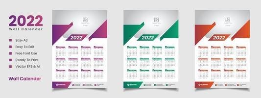 2022 wall calendar design vector