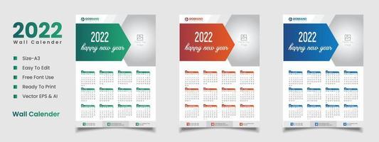 2022 wall calendar template design vector