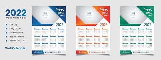 2022 wall calendar design vector