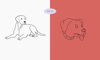 colección en diferentes poses en estilo de ilustración vectorial de dibujo a mano alzada, dibujo de una sola línea de perro. dibujo de contorno de perro. icono minimalista de animales de una línea vector