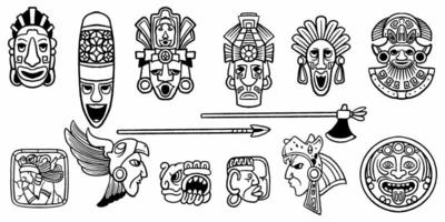 conjunto de símbolos antiguos mayas dibujados a mano vector