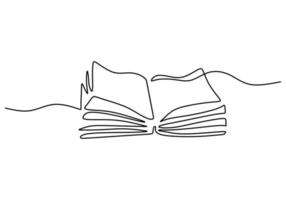 Continuous one single line of opened book for school education vector