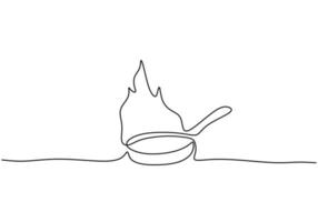 Continuous one single line of burning pan vector