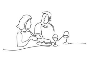 Continuous one single line of romantic couple dinner vector