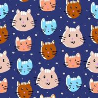 Seamless pattern with hand drawn of cute cat heads in childish style vector