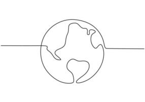 Continuous one single line of globe earth isolated on white background vector