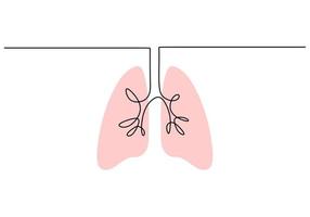 continua una sola línea de anatomía pulmonar sobre fondo blanco. vector