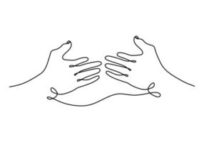 Continuous one single line of opened two hand on white background. vector