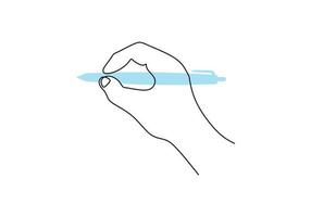Continuous one single line of hand writing with blue pen vector