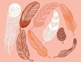 Hand drawn bohemian, tribal, ethnic set of feathers. vector