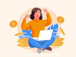 freelance workers sitting relaxed working with laptop and making a lot of money vector