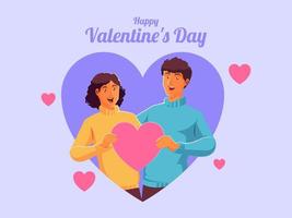 Happy valentine young couple is holding red paper hearts and smiling vector