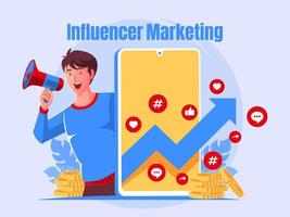 Influencer marketing concept with man holding megaphone vector
