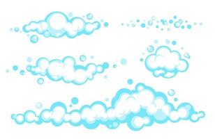 espuma de jabón de dibujos animados con burbujas. espuma azul claro de baño, champú, afeitado, mousse. ilustración vectorial eps 10 vector