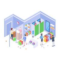 A fresh food market selling fruits and vegetables, isometric illustration vector