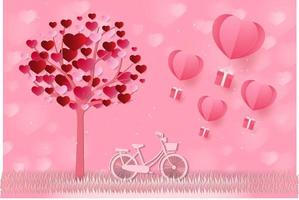 a heart shape. paper art style. valentine day. Origami made hot air balloon vector