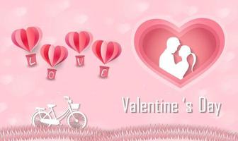 a heart shape. paper art style. valentine day. Origami made hot air balloon vector