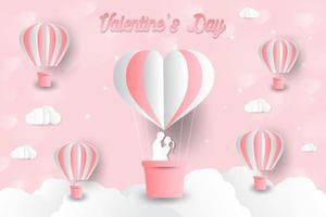 a heart shape. paper art style. valentine day. Origami made hot air balloon vector