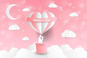 a heart shape. paper art style. valentine day. Origami made hot air balloon vector