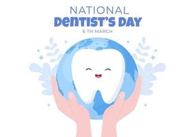 World Dentist Day with Tooth and Toothbrush to Prevent Cavities and Healthcare in Flat Cartoon Background Illustration Suitable for Poster or Banner vector