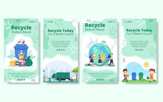 Recycle Process with Trash Stories Template Flat Illustration Editable of Square Background Suitable for Social media or Web Internet Ads