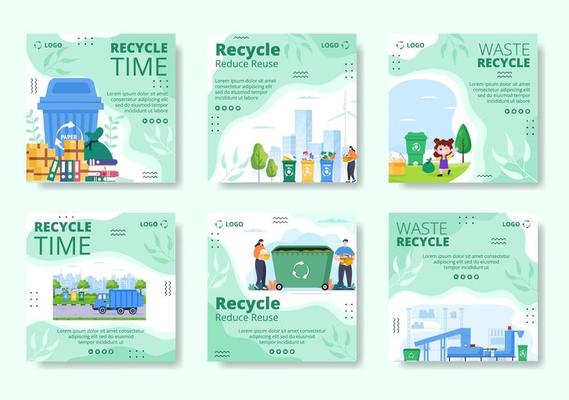 Recycle Process with Trash Post Template Flat Illustration Editable of Square Background Suitable for Social media or Web Internet Ads