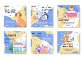 Pet Grooming and Animal Clinic Post Template Flat Illustration Editable of Square Background Suitable for Social media, Greeting Card or Web Ads vector