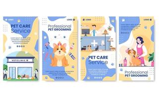 Pet Grooming and Animal Clinic Stories Template Flat Illustration Editable of Square Background Suitable for Social Media, Greeting Card and Web Internet Ads vector