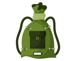 Green khaki military or tourist backpack, duffel bag or luggage. Touristic equipment for camping and tourism. vector