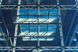 Glass transparent wall of modern building, perspective view photo