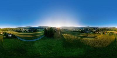 Aerial drone 360-degree panoramic view of Vosges mountains. Alsace, France. photo