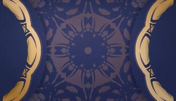 A blue and gold background with a floral pattern vector