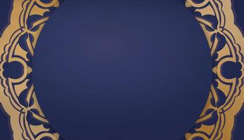 An ornate blue and gold frame with a gold border vector