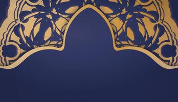 Golden oriental pattern on blue background vector