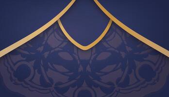 Dark blue banner with vintage gold pattern for design under your logo or text vector