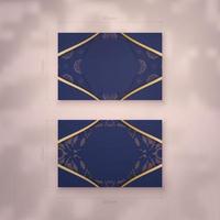 Business card in dark blue with abstract gold pattern for your contacts. vector