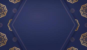 A blue background with gold geometric patterns vector