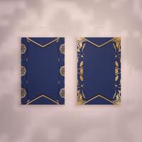 Business card in dark blue with mandala gold pattern for your contacts. vector