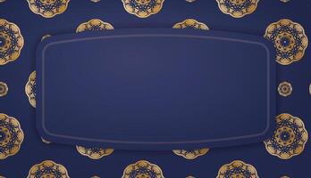 Baner of dark blue color with mandala gold ornament for design under your logo vector