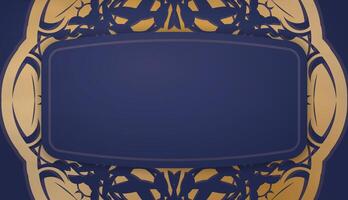 Dark blue banner with Indian gold pattern and place for logo or text vector