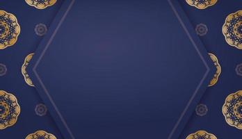 Dark blue banner with a gold pattern mandala and a place for the logo or text vector