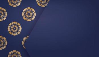banner azul oscuro con lujosos adornos dorados para el diseño del logotipo vector