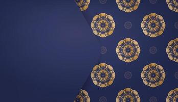Golden oriental pattern on blue background vector