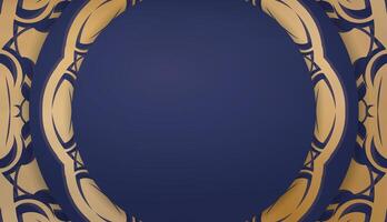 An ornate blue and gold frame with a circular design vector