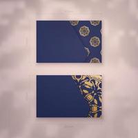 Business card in dark blue with abstract gold ornaments for your brand. vector