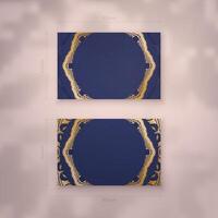 Two blue and gold business cards with a gold border vector