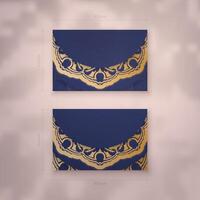 Business card in dark blue with abstract gold pattern for your brand. vector