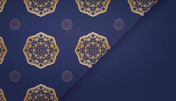 Golden oriental pattern on navy background vector